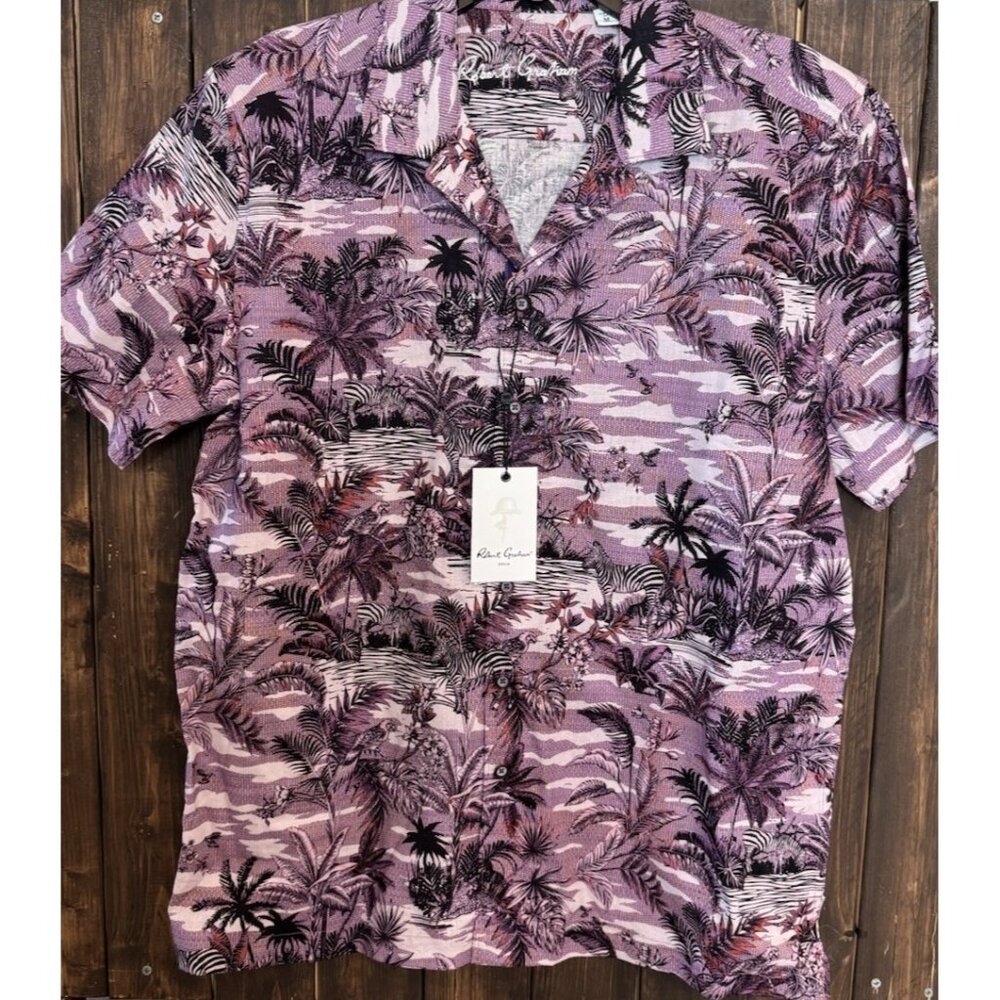 Robert Graham Mens Medium Button-Up Shirt Colorful Floral Jungle Flip Cuff Linen
